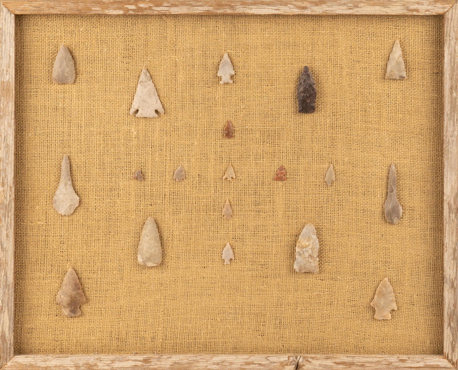 Framed Collection of (19) Stone Arrowheads and Tool Points (1 of 2)