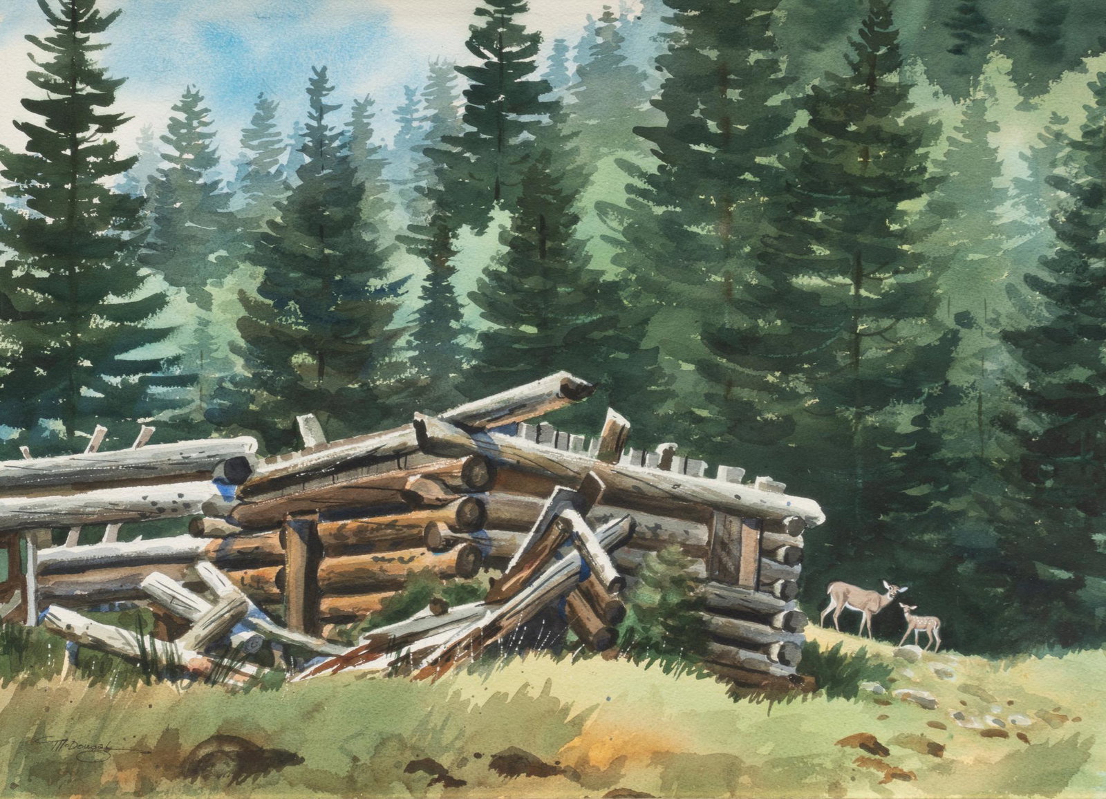 Ivan McDougal (b. 1927, TX), "Back to Nature", 1981: Ivan McDougal (b. 1927, TX), "Back to Nature", 1981, watercolor, sight: 17 x 23", frame: 25 x 31.5" Provenance: A San Antonio, Texas collection A longtime Texas painter, McDougal was born in Lometa, T