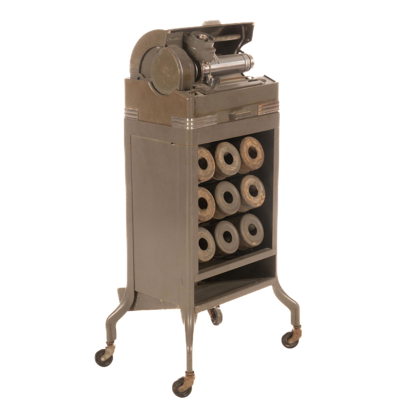 1930s Edison Dictaphone: Edison Dictaphone, having wax canisters, supported on castors, marked, circa 1930s, not in working condition 28"h x 15"w x 11"d Provenance: A San Antonio, Texas collection We happily provide seamle