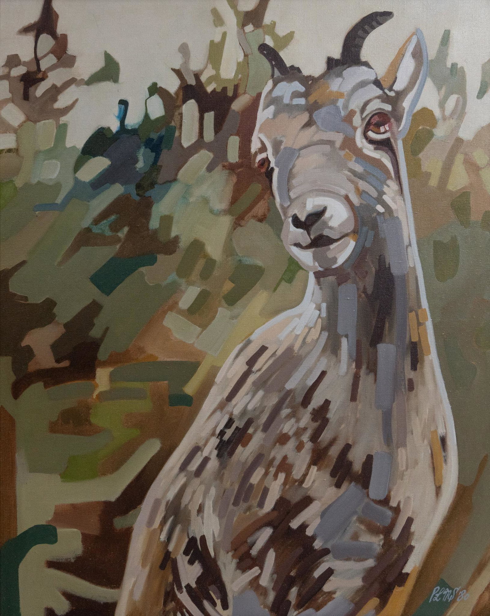 Patricia LeMoing Stanley (b.1941), Portrait of a Goat, 1980: Patricia LeMoing Stanley (b.1941), Portrait of a Goat, oil on canvas, 1980, sight: 30 x 23", frame: 38 x 32" Provenance: A Corpus Christi, Texas collection Patricia LeMoing Stanley was born in Mende, 