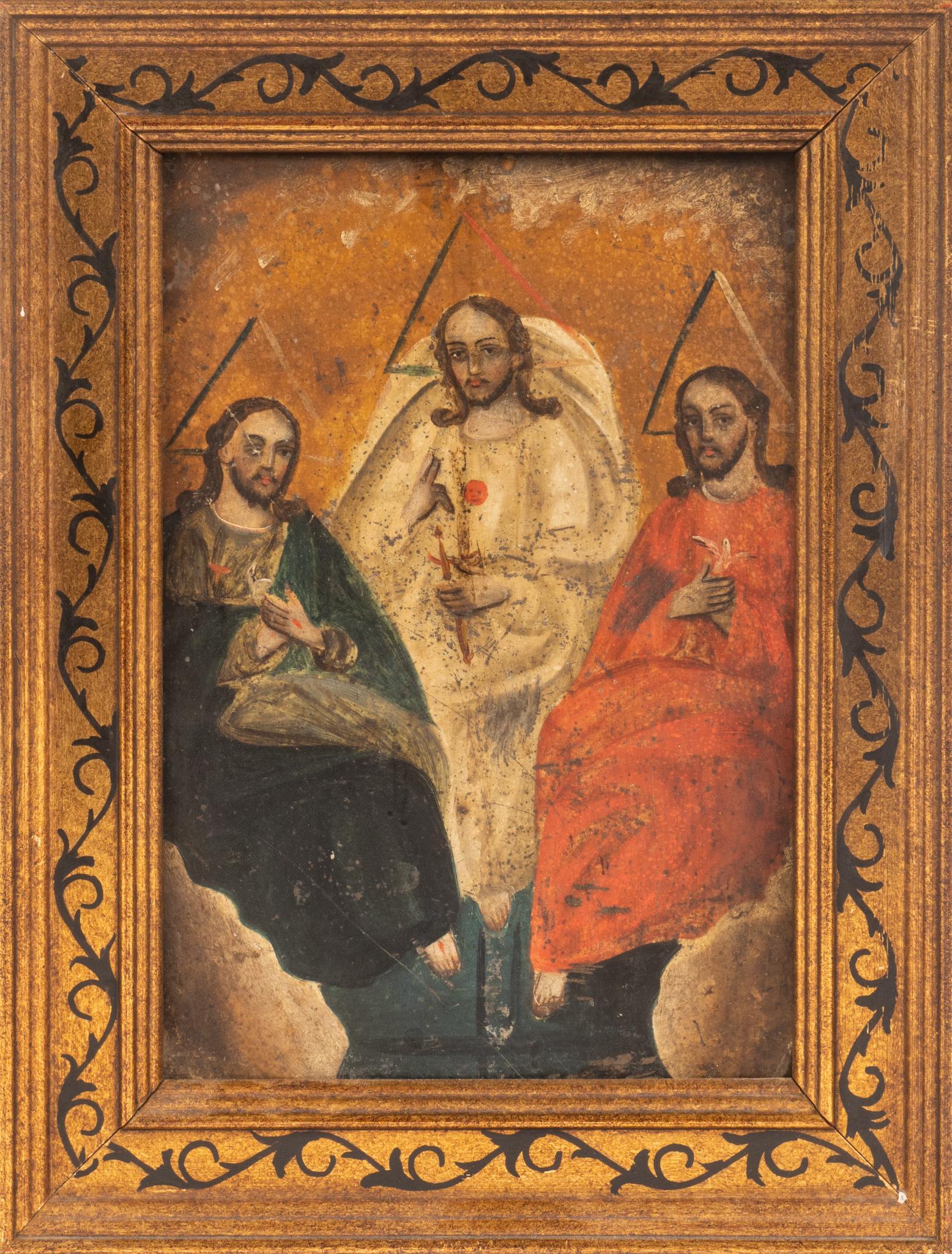 19th C, Mexican Retablo, The Holy Trinity (1 of 3)