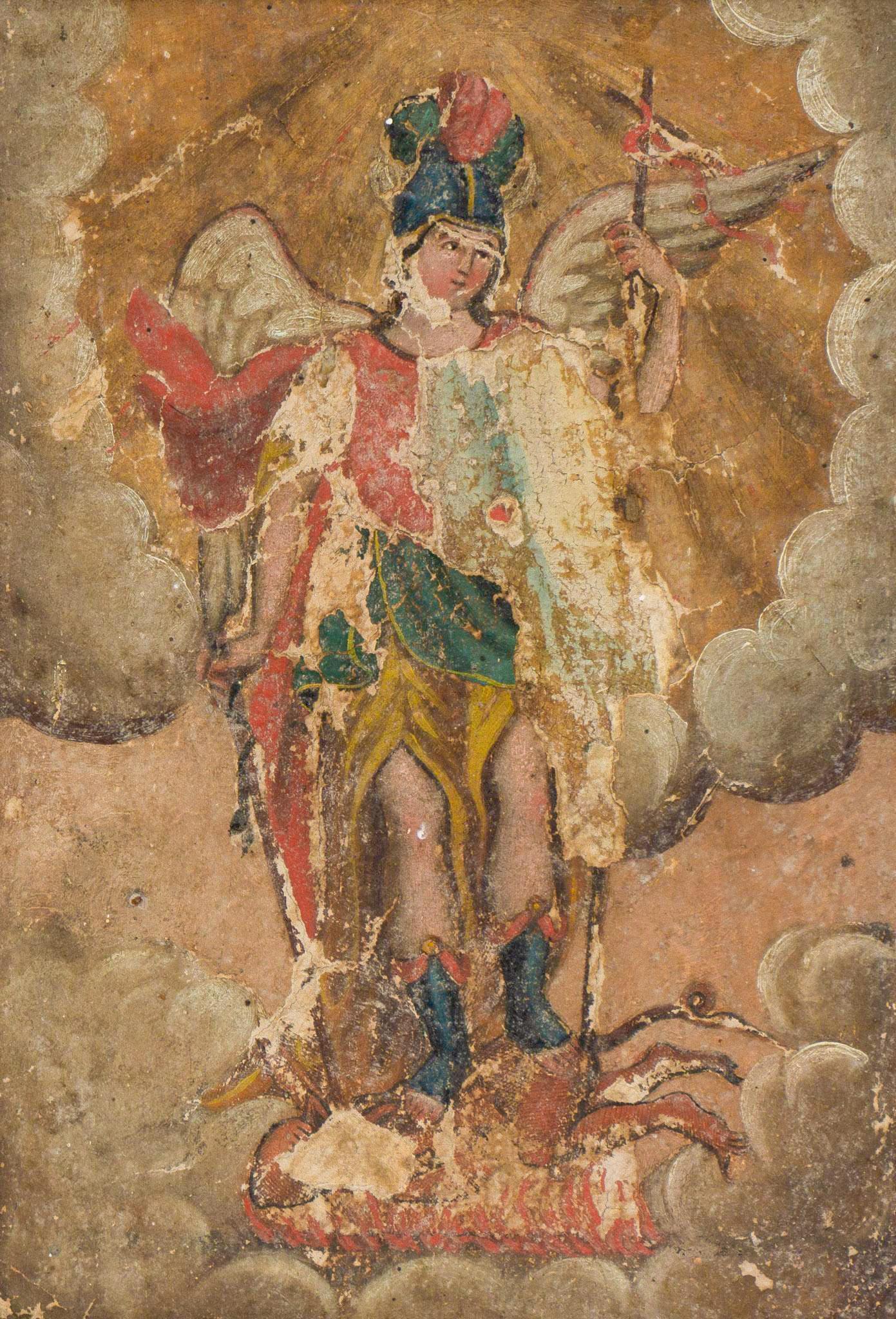 20th C. Mexican Folk Art Retablo, Archangel Michael (1 of 3)