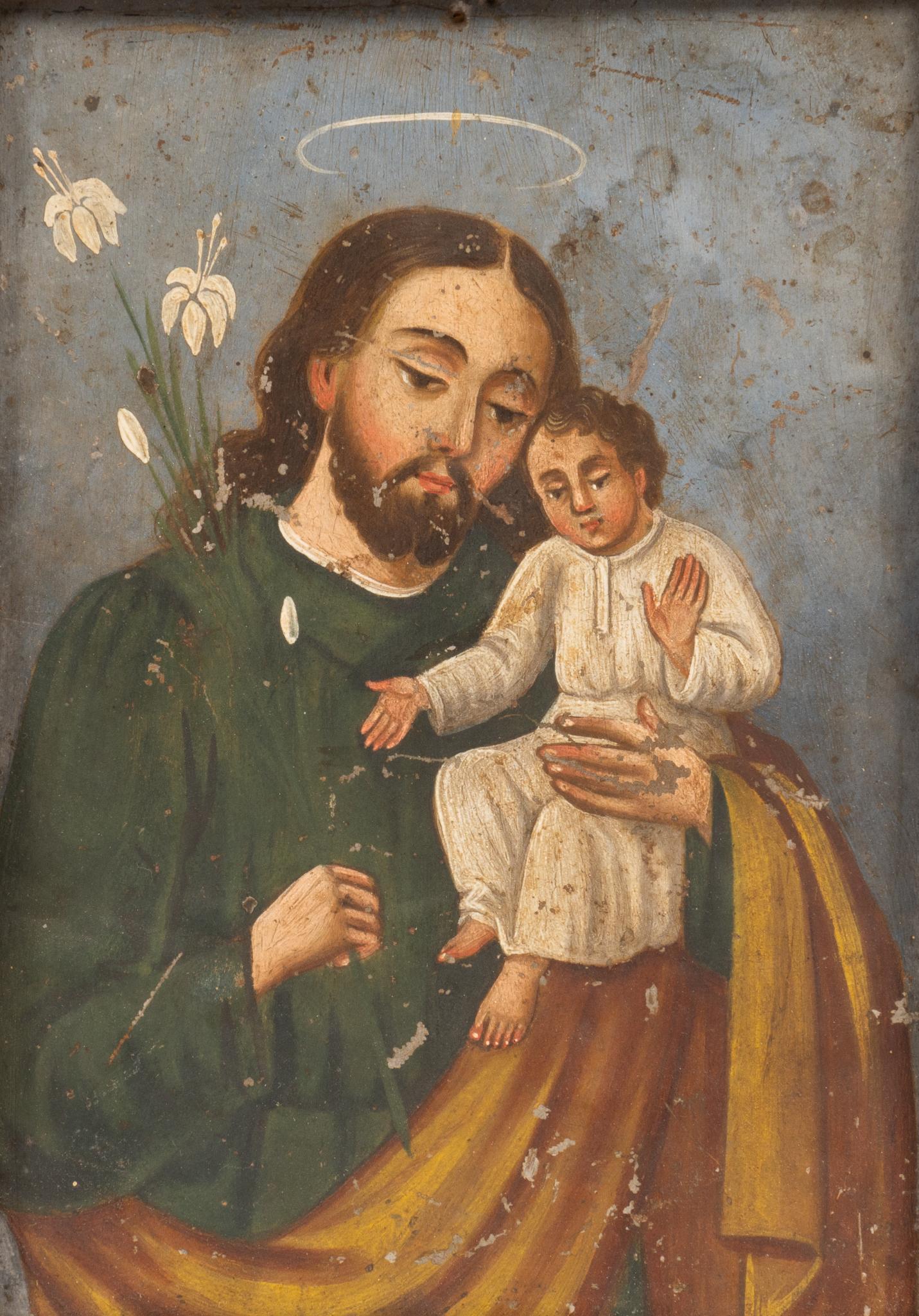 19th C., Mexican Retablo, St. Joseph (1 of 3)