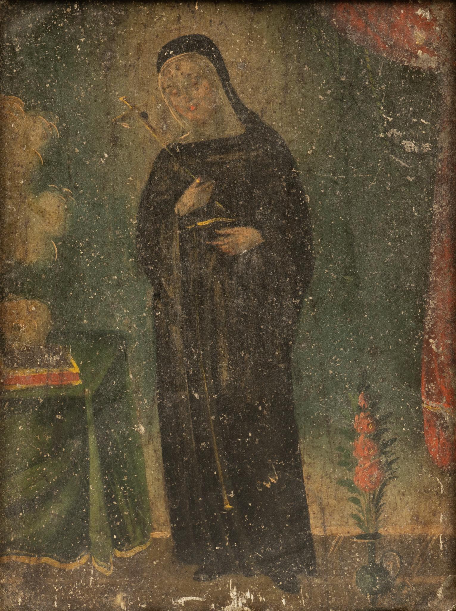 19th C., Mexican Retablo, St. Rita of Cascia (1 of 4)
