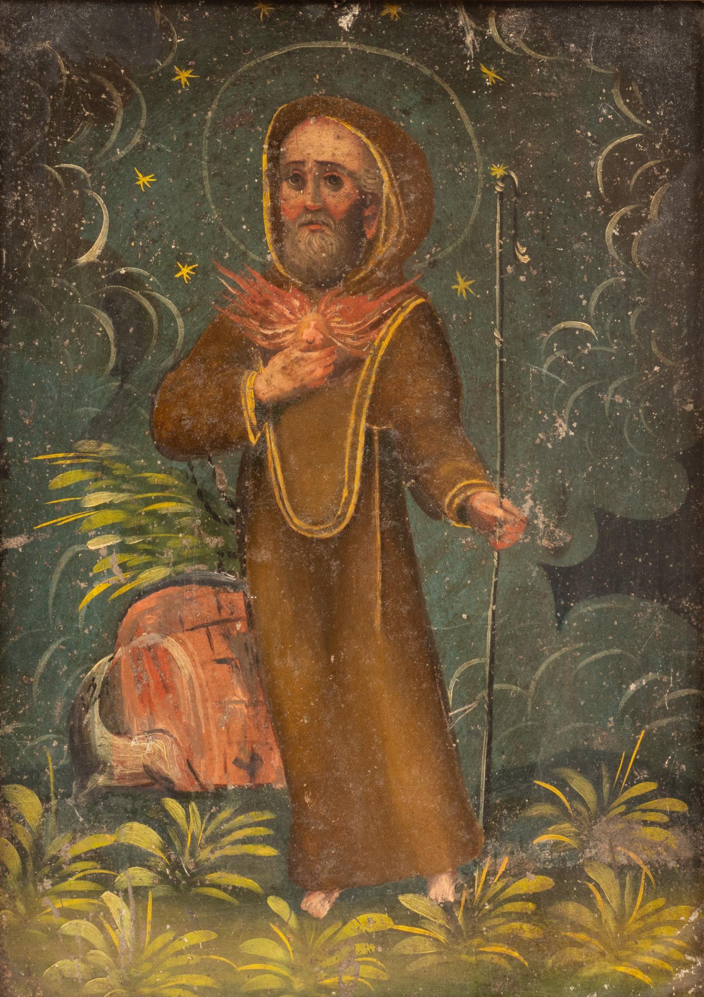 19th C. Mexican Retablo, St. Francis of Paola (1 of 3)