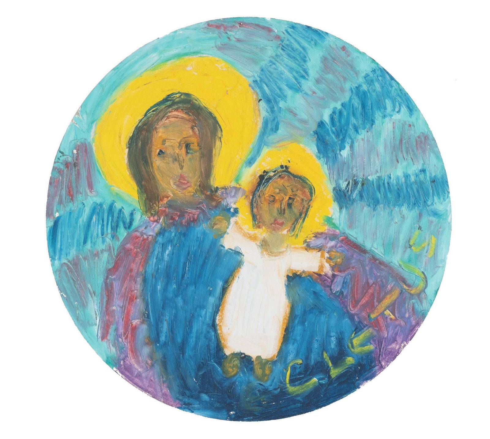 Brother Cletus Behlmann (1933-2016, San Antonio, TX) Madonna and Child: Brother Cletus Behlmann (1933-2016, San Antonio, Texas), Madonna and Child, acrylic on board, diameter: 12" In the summer of 1960, Brother Cletus and Brother Mel Meyer, another notable Marianist arti