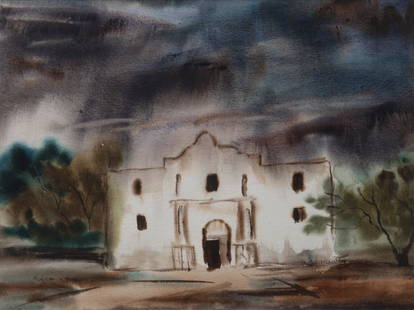 Robert Kenson Reed (1906-1979, San Antonio, TX), Alamo Watercolor: Robert Kenson Reed (1906-1979, San Antonio, Texas), Alamo Watercolor, sight: 27 x 32.5&#34;, frame: 36 x 41&#34;  Provenance: A San Antonio, Texas Estate  Born in Cadillac, Michigan, Robert Reed becam