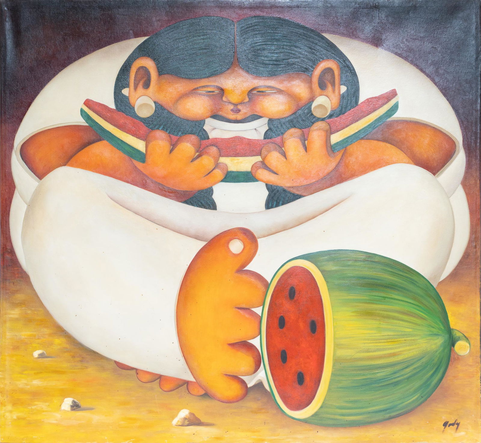 Alberto Godoy (1960, Cuba, TX), Girl Eating Watermelon (1 of 3)