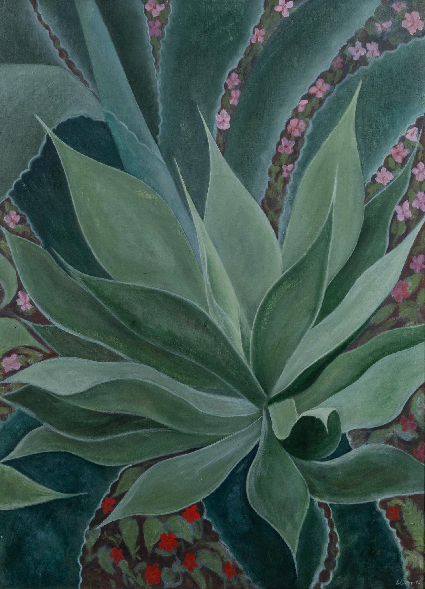 Pedro Diego Alvarado-Rivera (b. 1956, MEX), Yucca Plant, 1992: Pedro Diego Alvarado-Rivera (b. 1956, Mexico), Yucca plant, 1992, oil on canvas, marked New York 1992 on reverse, sight: 39.5 x 28.5", frame: 39.5 x 28.5" We happily provide seamless shipping services