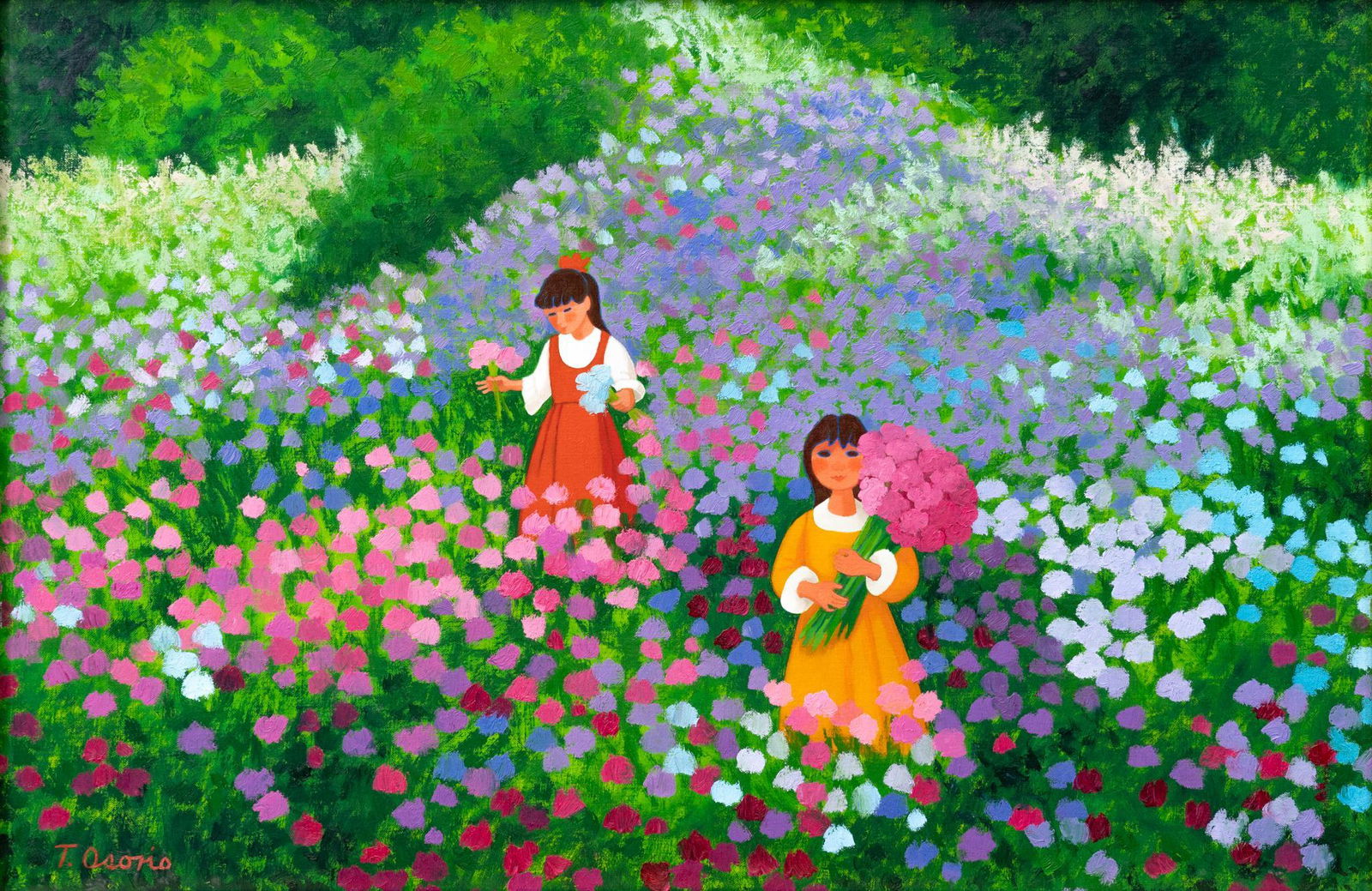 Trinidad Osorio (1929-2002, Mexico), Girls Picking Flowers (1 of 4)