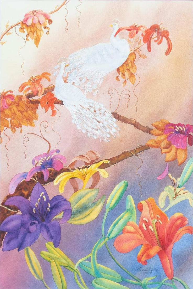 White Peacocks Watercolor, 2008 (1 of 4)