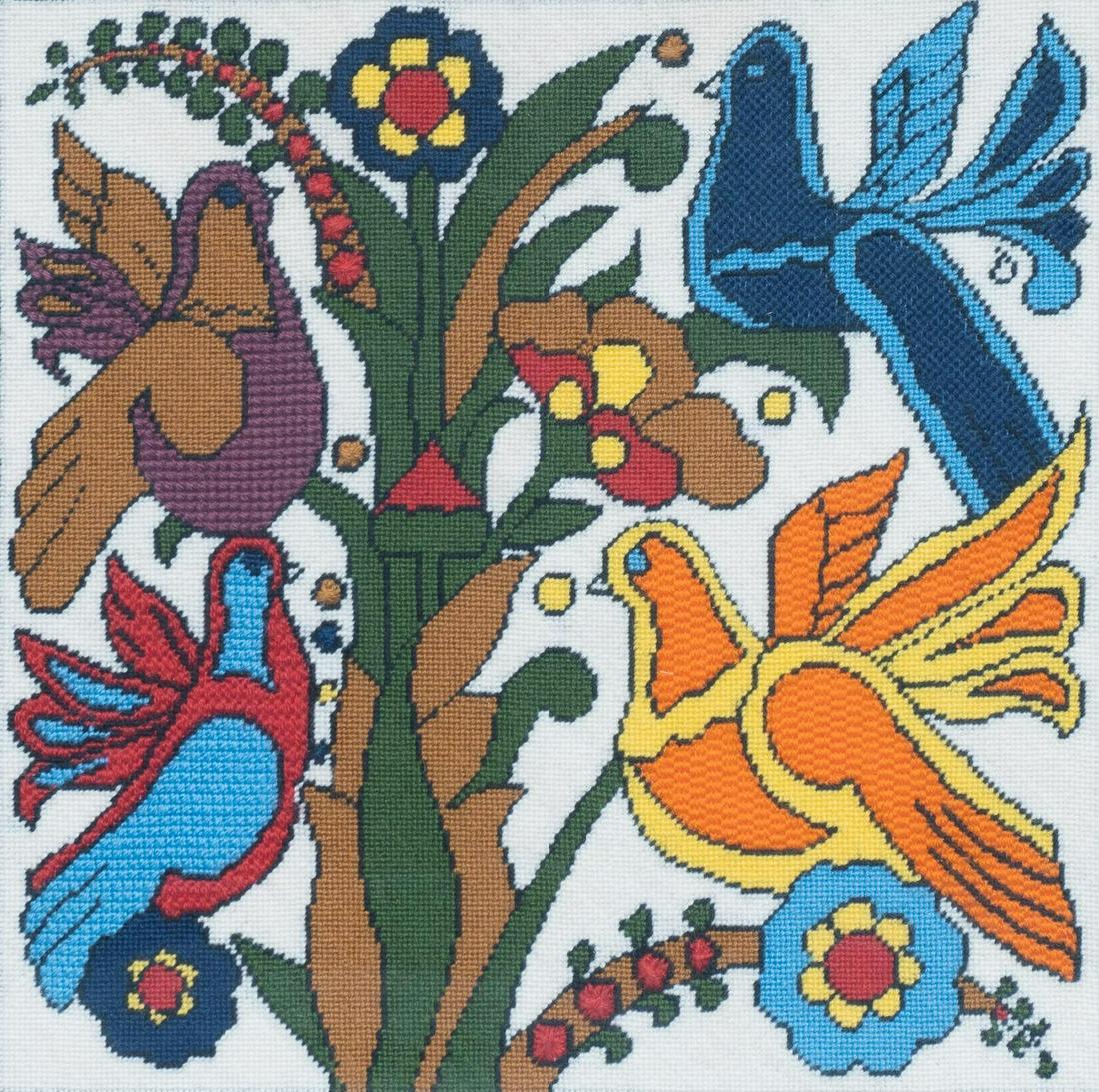 Birds in Tree, Needlepoint Textile (1 of 3)