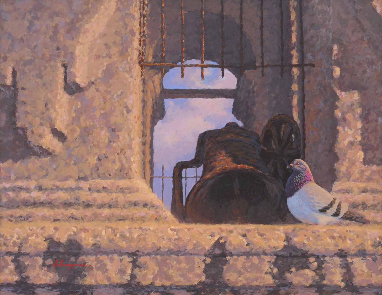 George Schwegmann (b. 1954, San Antonio, TX), Pigeon on a Bell Tower (1 of 4)