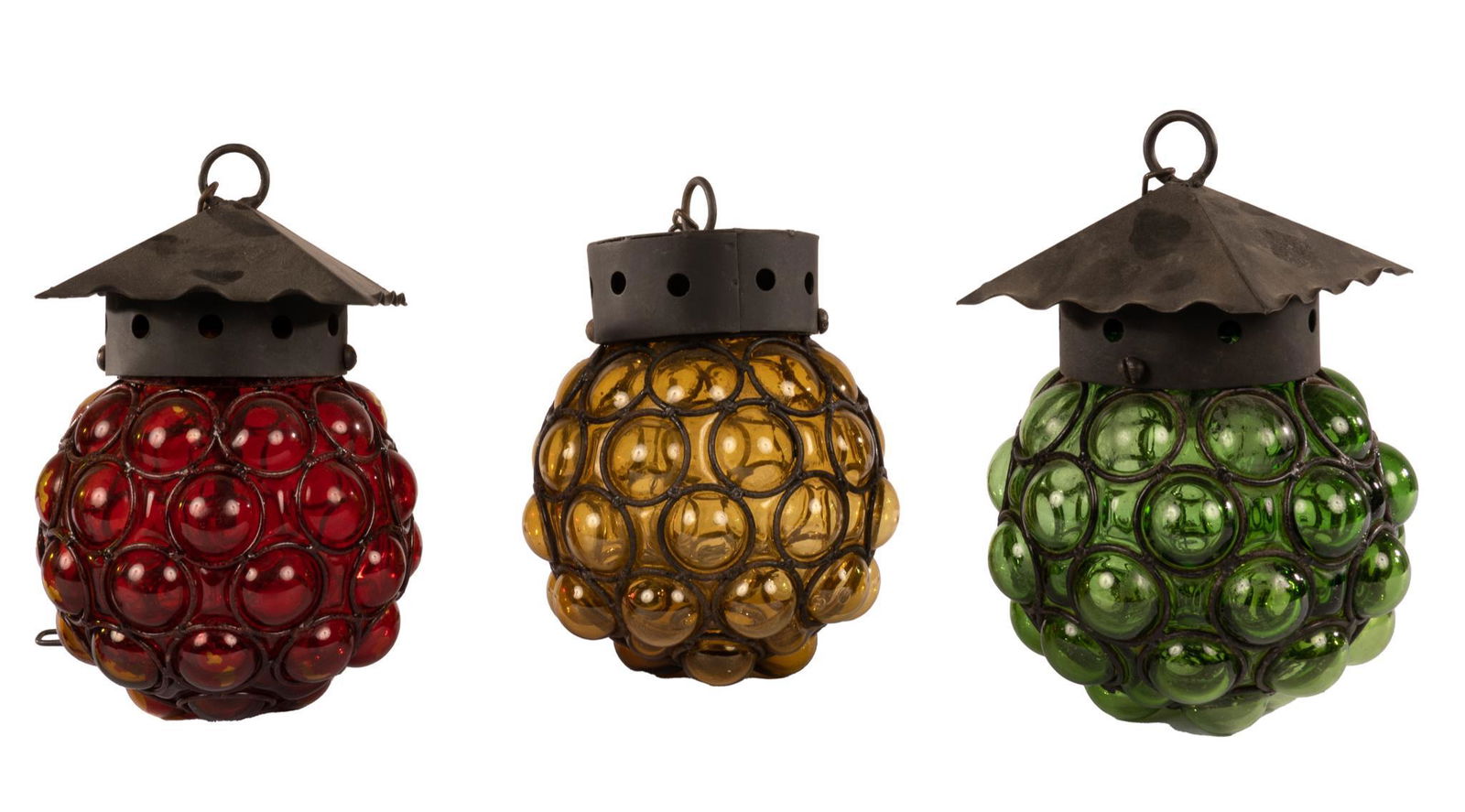 Set of (3) Mexican Glass Hanging Lanterns (1 of 6)