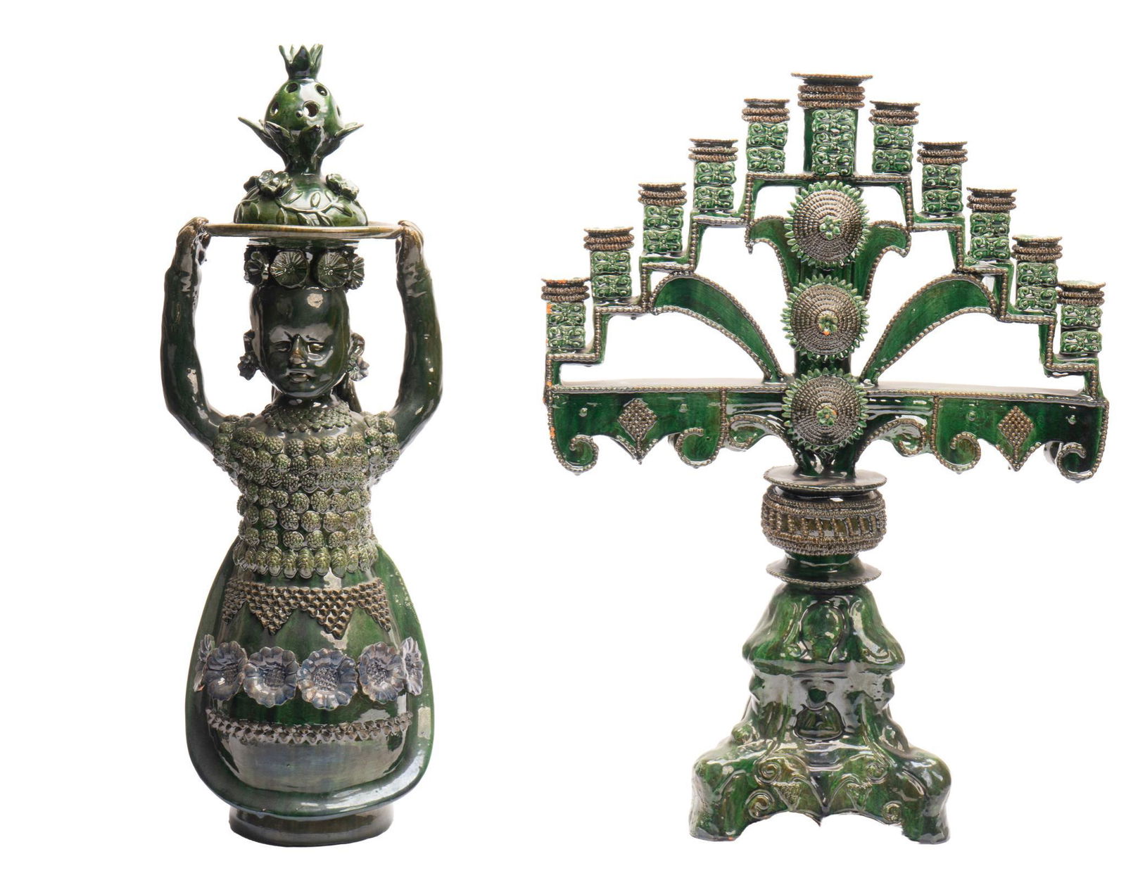 Hilario Alejos Madrigal (San Jose de Garcia, MEX), 2pc Green Majolica Ceramics (1 of 6)