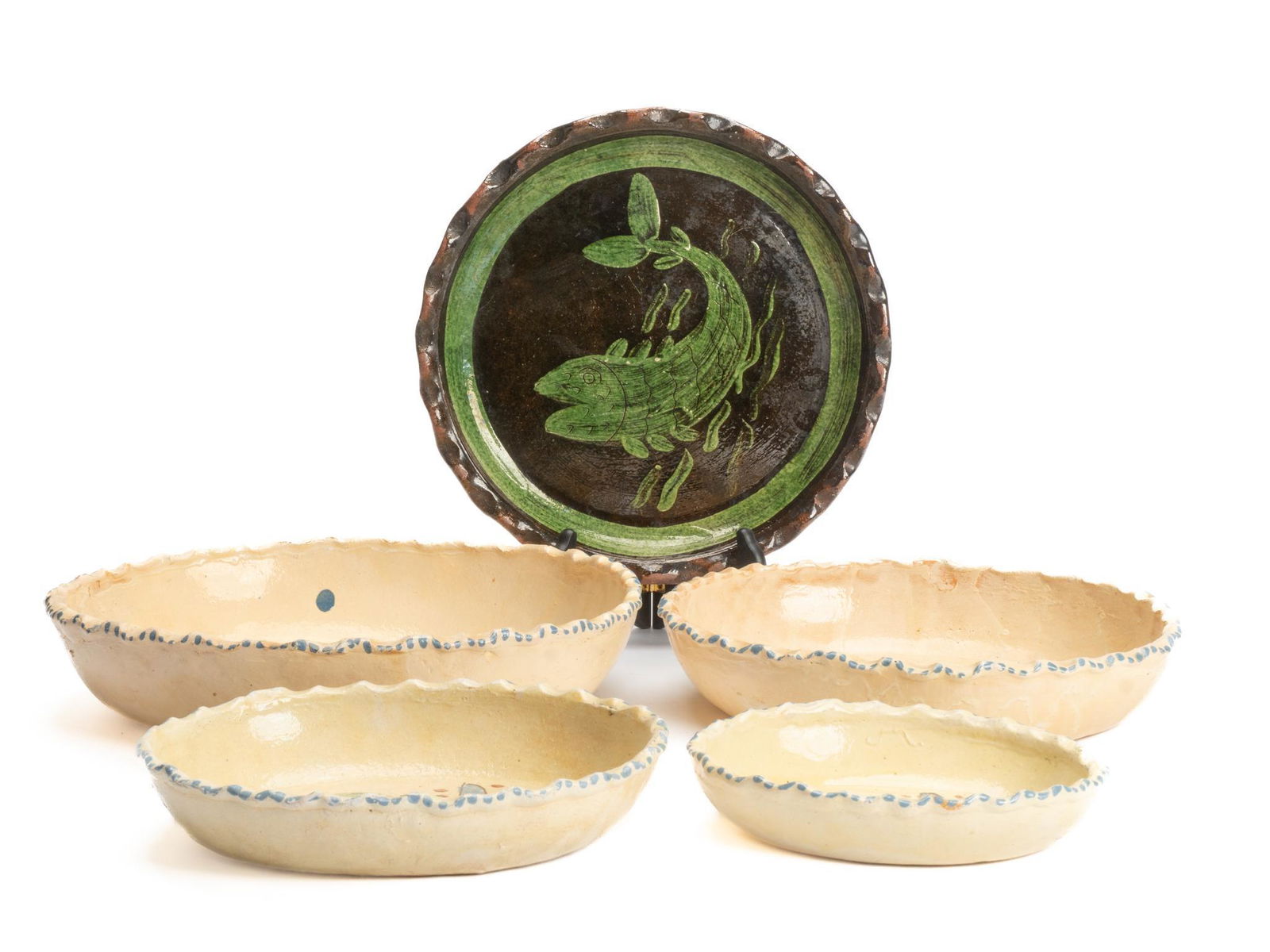 Set of (5) Mexican Folk Art Ceramic Dishes (1 of 4)