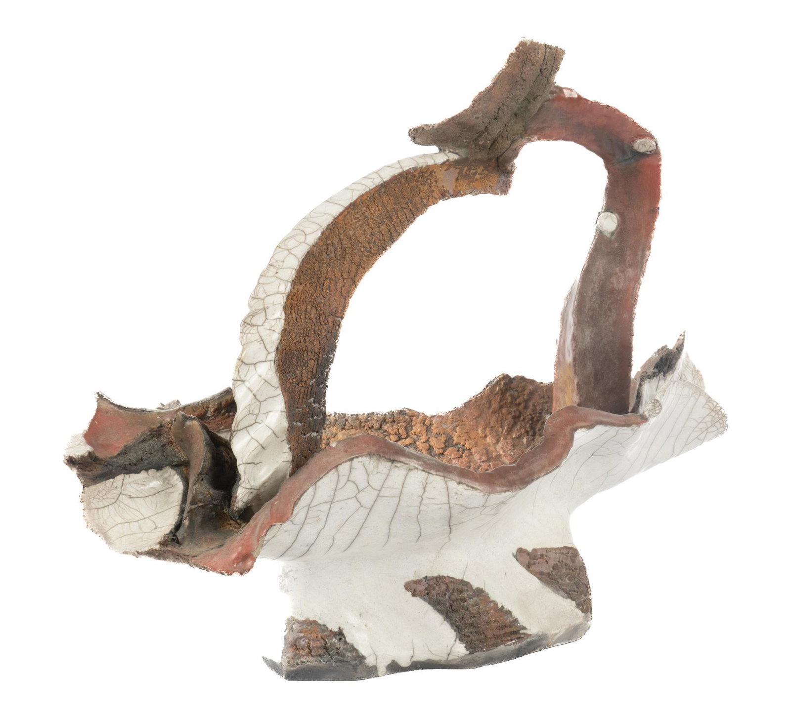 Bertie Smith, Art Pottery Basket: Bertie Smith, pottery basket sculpture, painted 18"h x 23"w x 13"d Provenance: A San Antonio, Texas collection We happily provide seamless shipping services on everything we sell. Please email us at s