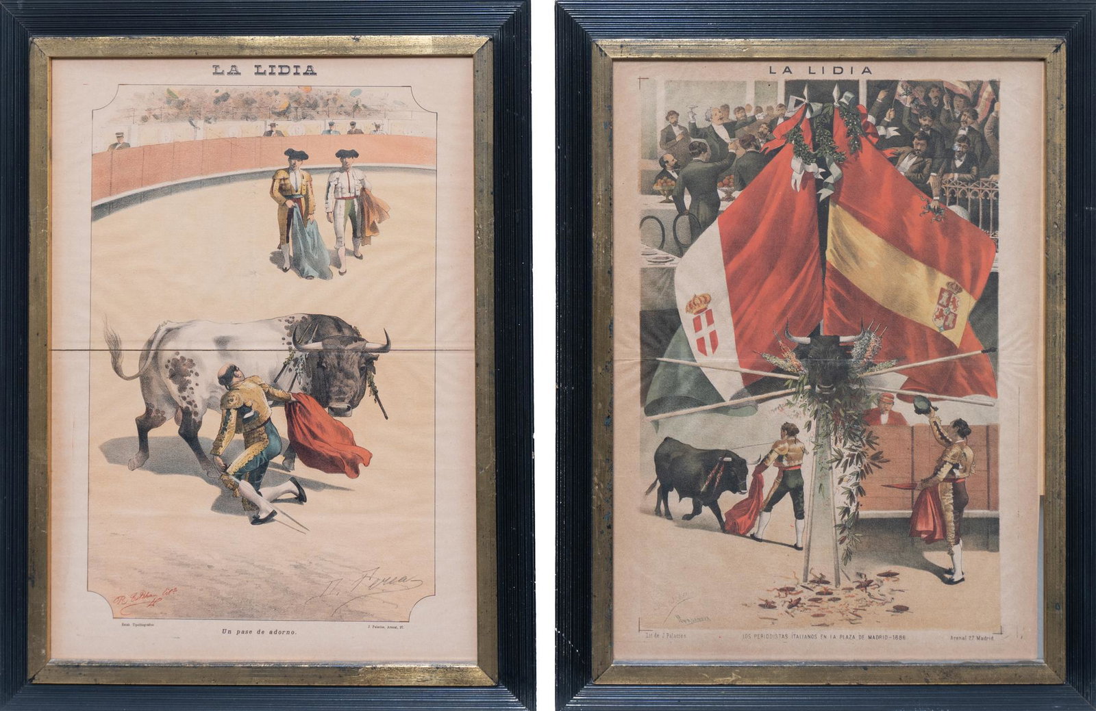 Framed "La Lidia" Bullfighting Magazines, 1886: Framed "La Lidia" Bullfighting Magazines, 1886, sight: 21 x 15", frame: 25 x 19" Provenance: A San Antonio, Texas collection We happily provide seamless shipping services on everything we sell. Please