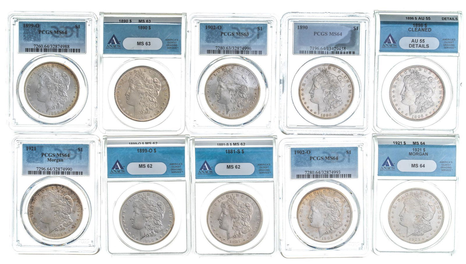 (10) Graded Morgan Silver Dollars (1 of 2)