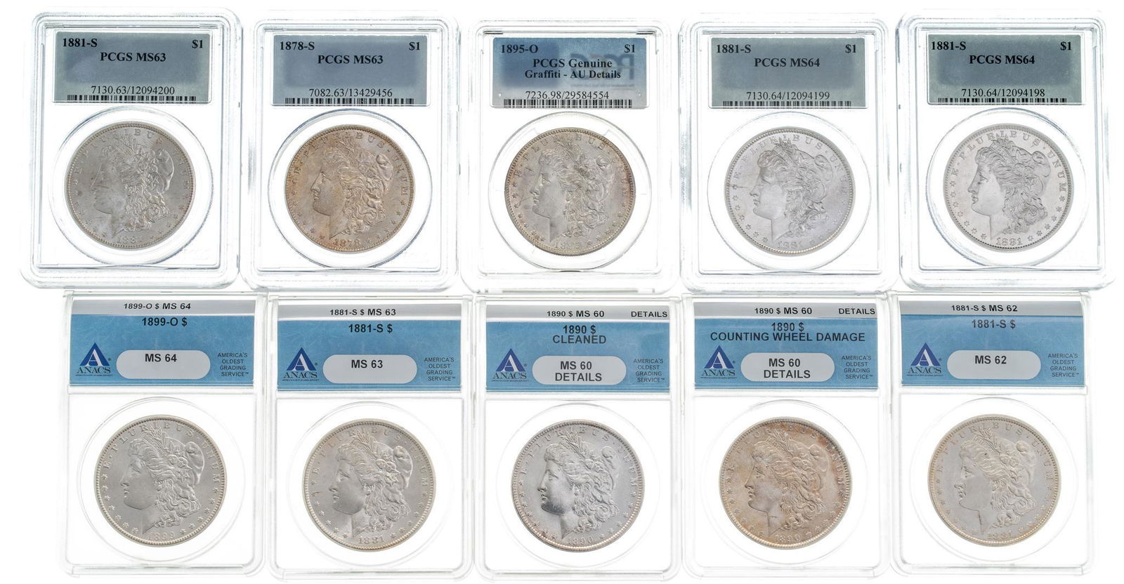 (10) Graded Morgan Silver Dollars (1 of 2)