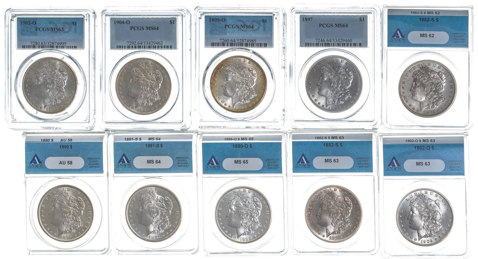 (10) Graded Morgan Silver Dollars (1 of 2)