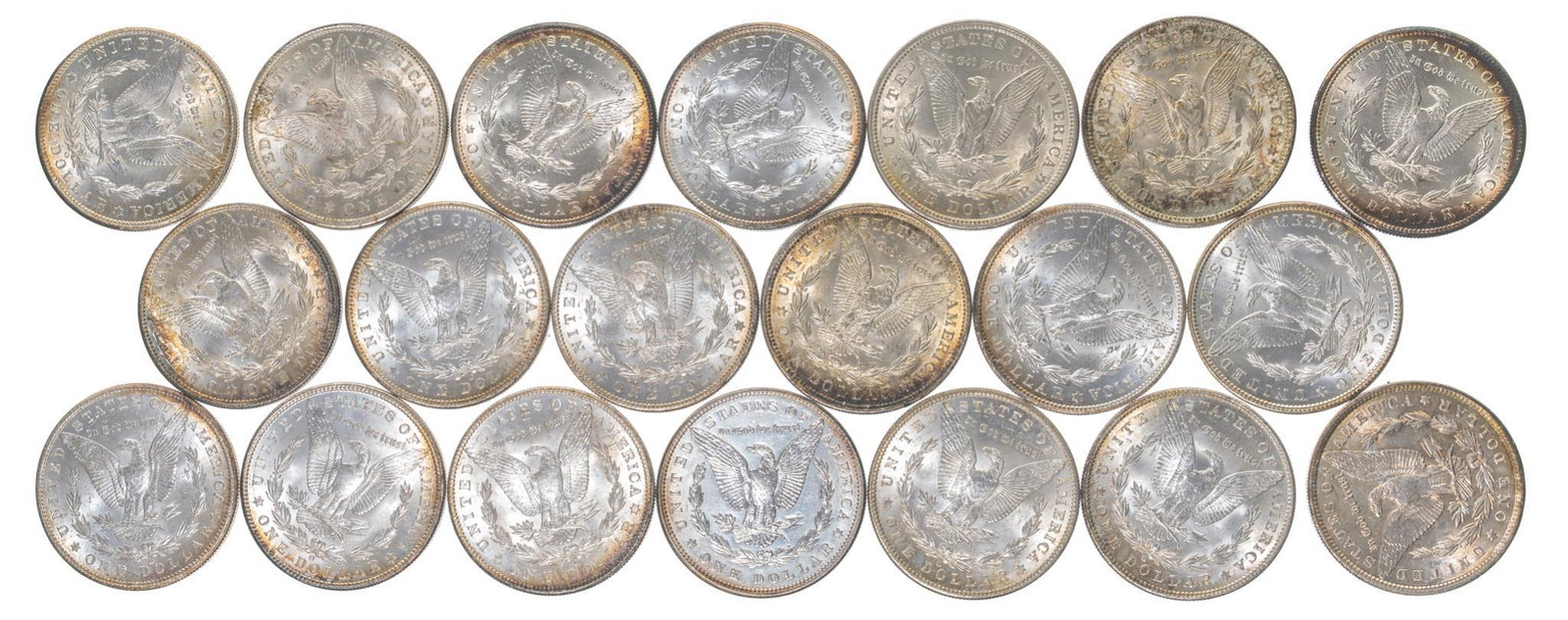 (20) Morgan Silver Dollars: Includes: 20 pieces Morgan silver dollars Face Value: $20 Provenance: The Collection of Nancy Willis, San Antonio, Texas We happily provide seamless shipping services on everything we sell. Please ema