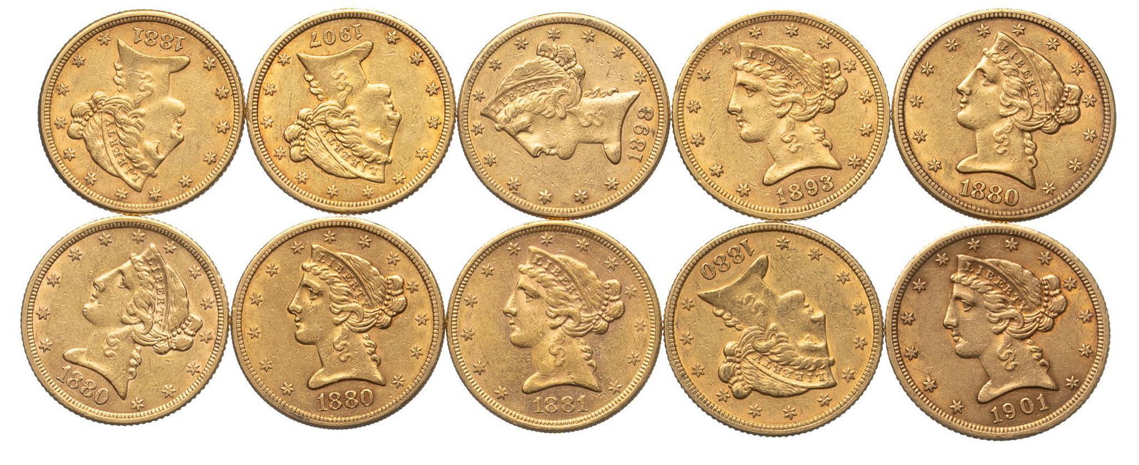 (10) US 5 Dollar Liberty Head Gold Coins (1 of 2)