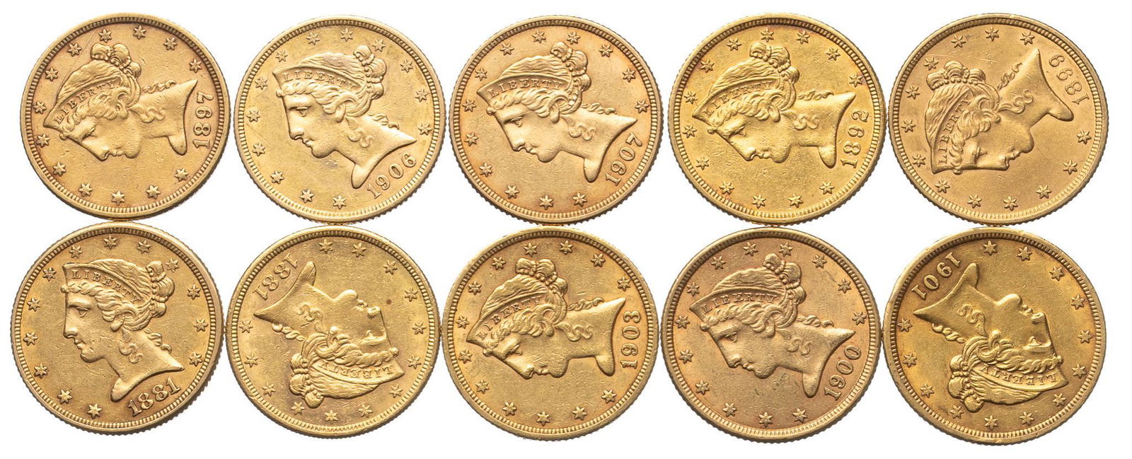 (10) US 5 Dollar Liberty Head Gold Coins (1 of 2)