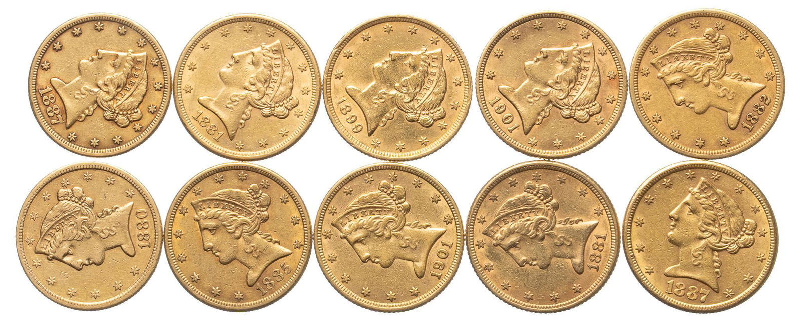 (10) US 5 Dollar Liberty Head Gold Coins (1 of 2)