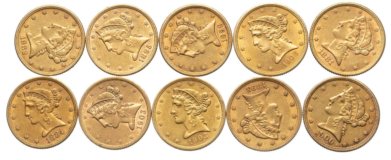 (10) US 5 Dollar Liberty Head Gold Coins (1 of 2)