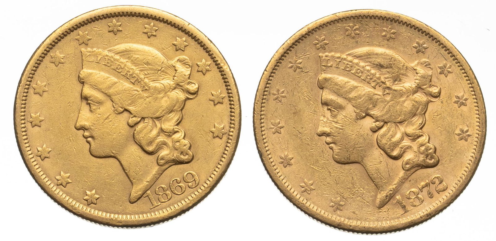 (2) US 20 Dollar Liberty Head Gold Coins (1 of 2)