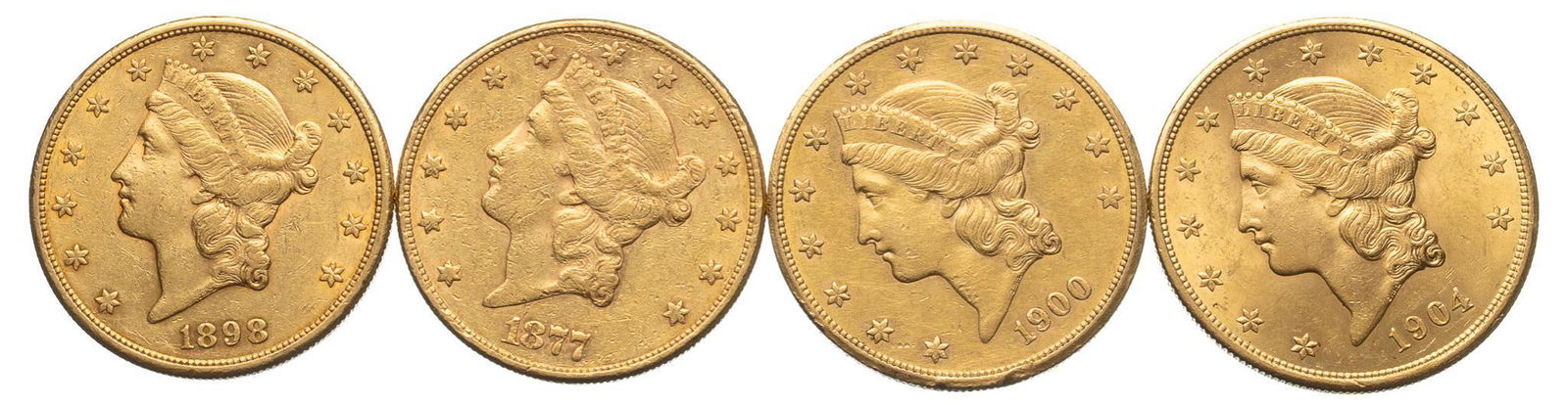 (4) US 20 Dollar Liberty Head Gold Coins (1 of 2)
