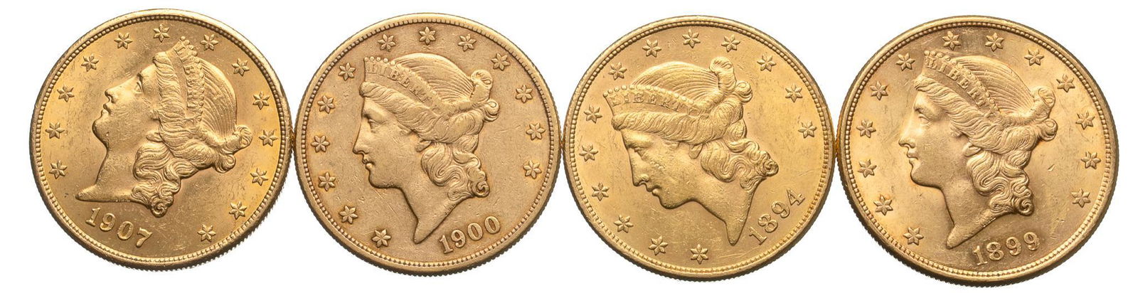 (4) US 20 Dollar Liberty Head Gold Coins (1 of 2)