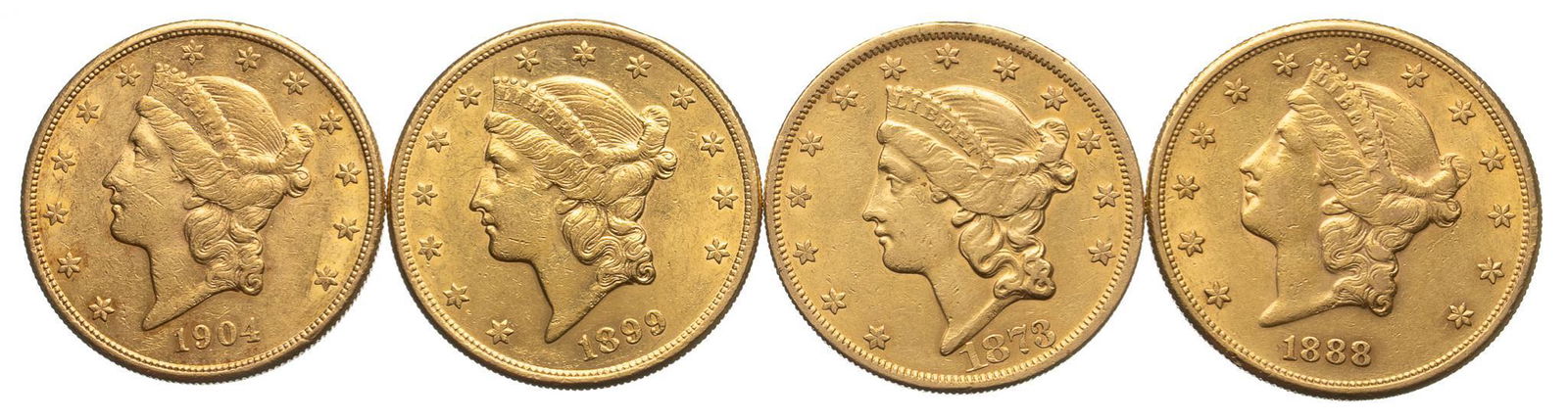 (4) US 20 Dollar Liberty Head Gold Coins (1 of 2)