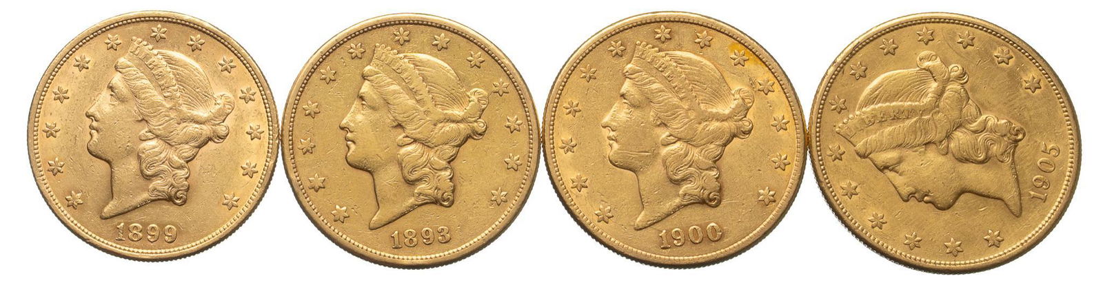(4) US 20 Dollar Liberty Head Gold Coins (1 of 2)