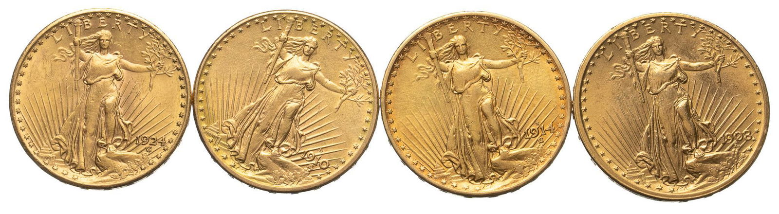 (4) US 20 Dollar Saint Guadens Gold Coins (1 of 2)