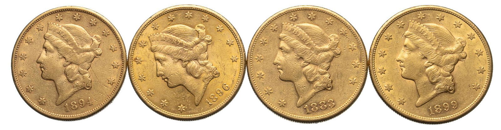 (4) US 20 Dollar Liberty Head Gold Coins (1 of 2)