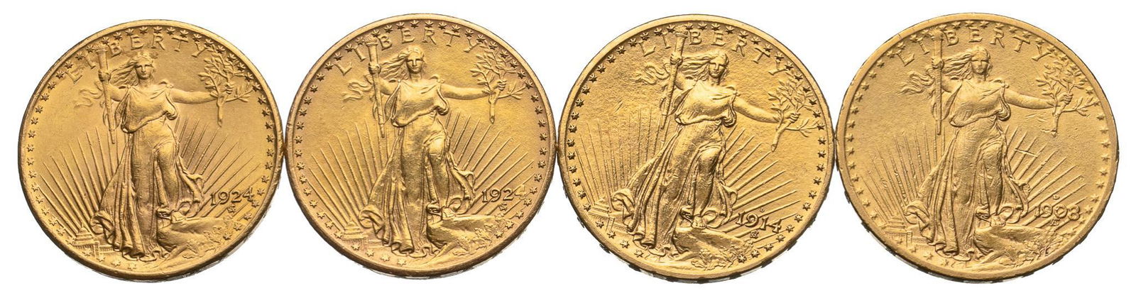 (4) US 20 Dollar Saint Guadens Gold Coins (1 of 2)