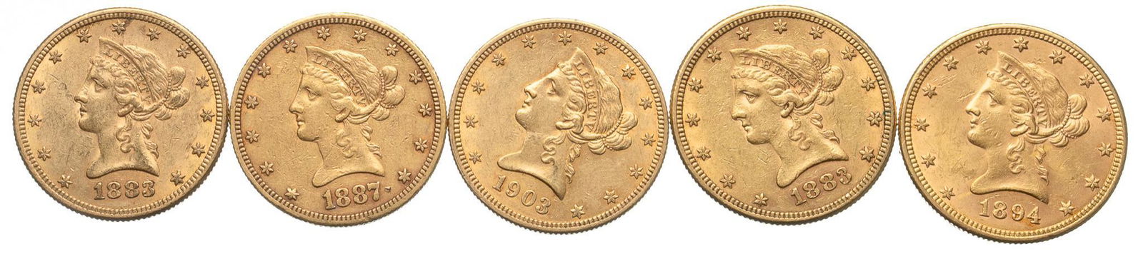 (5) US 10 Dollar Liberty Head Gold Coins (1 of 2)