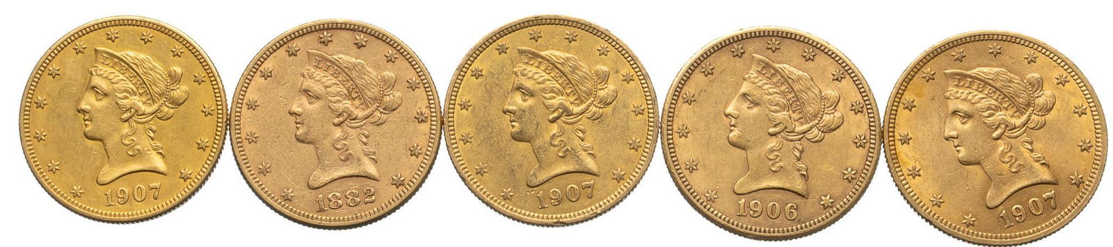 (5) US 10 Dollar Liberty Head Gold Coins (1 of 2)