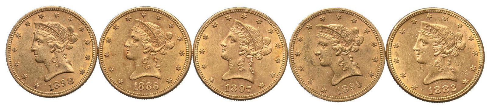 (5) US 10 Dollar Liberty Head Gold Coins (1 of 2)
