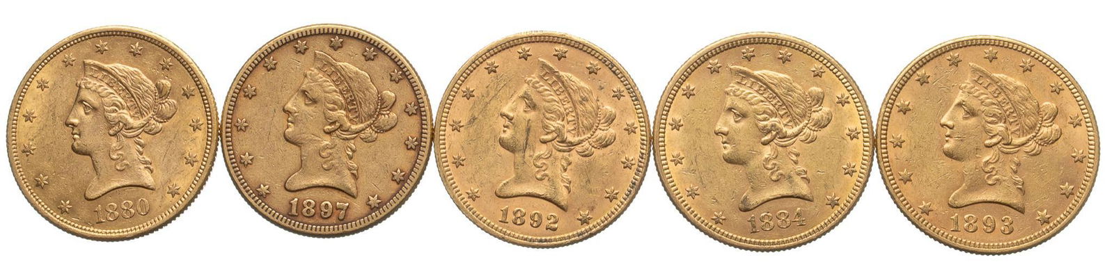 (5) US 10 Dollar Liberty Head Gold Coins (1 of 2)