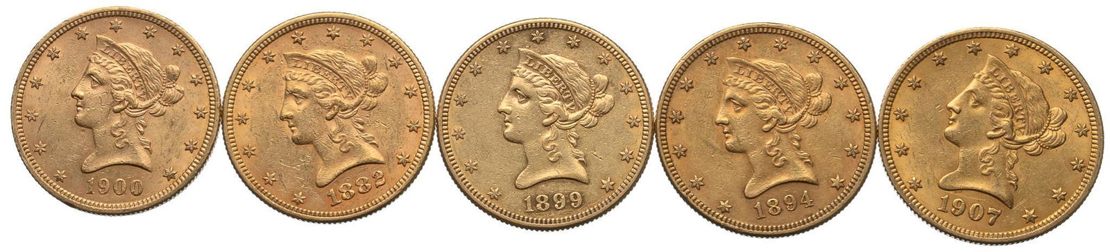 (5) US 10 Dollar Liberty Head Gold Coins (1 of 2)