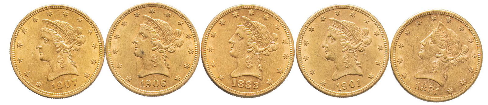 (5) US 10 Dollar Liberty Head Gold Coins (1 of 2)