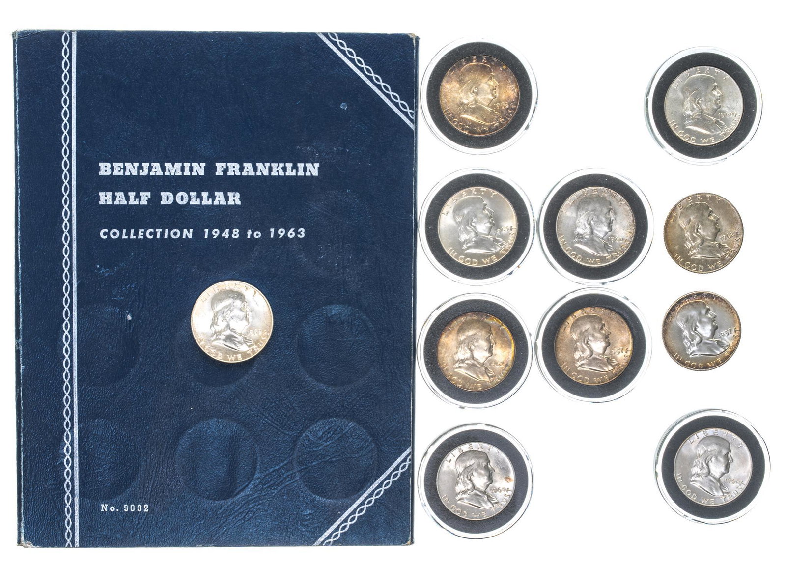 (35) Benjamin Franklin Silver Half Dollars: Includes: 35 Benjamin Franklin silver half dollars Face value: $17.50 Provenance: The Collection of Nancy Willis, San Antonio, Texas â€¹ We happily provide seamless shipping services on everything