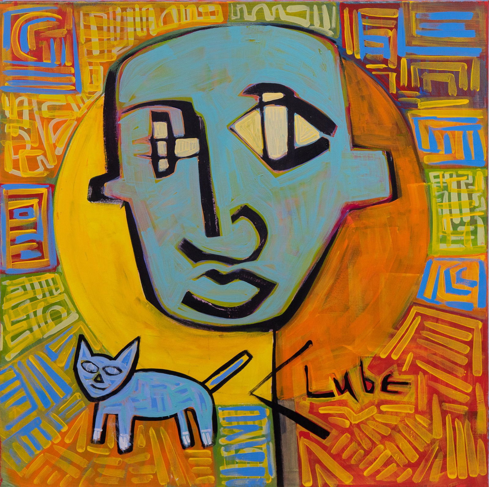 Karl James Lubbering (b. 1969, TX), Face with Cat Painting, 2021 (1 of 4)