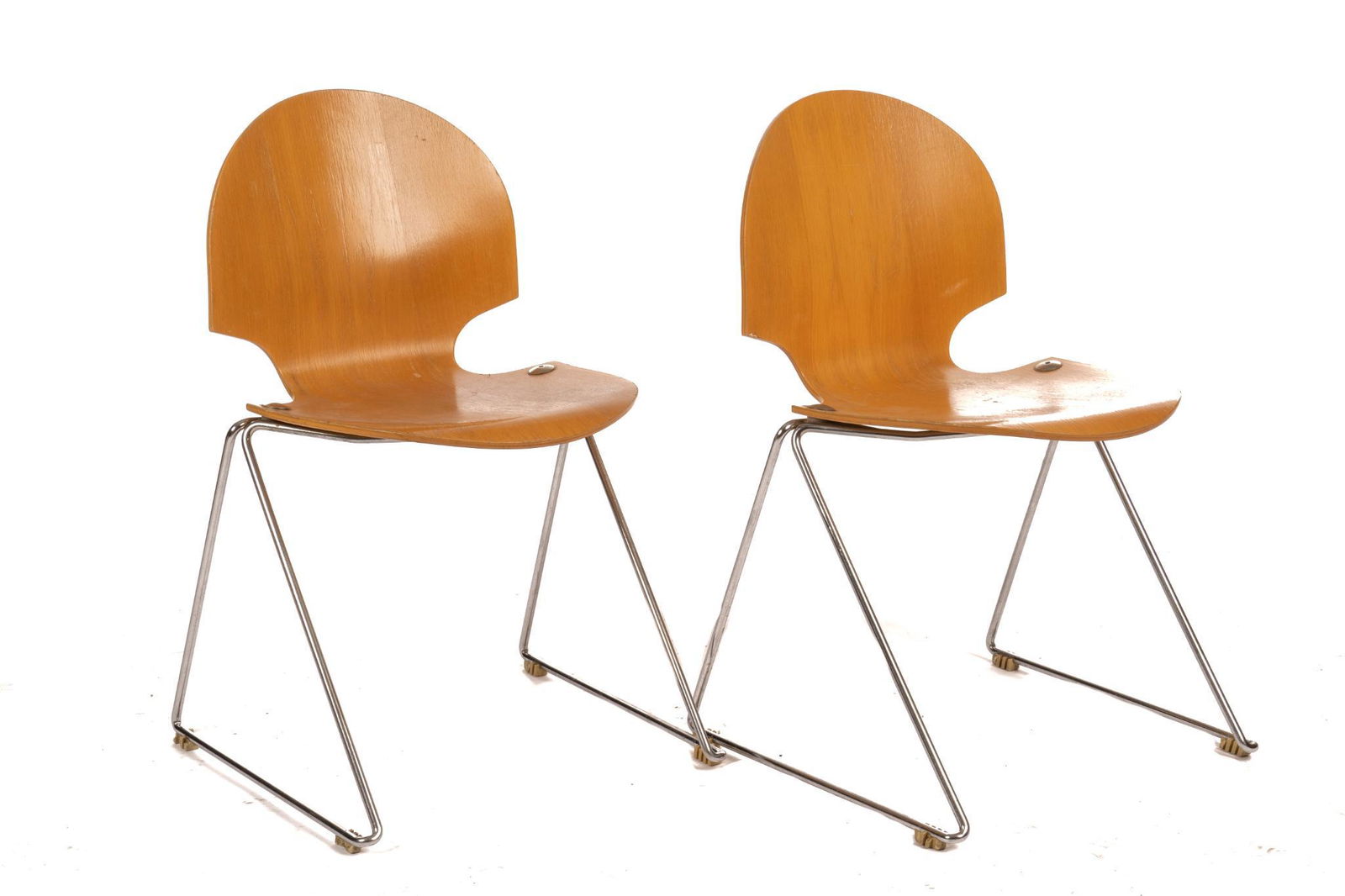 Pair of Matching Mid-Century Fritz Hansen Chairs: Pair of matching Mid-Century Fritz Hansen ant style chairs, having molded seat, marked, supported on sled legs 29"h x 18"w x 18"d Provenance: A San Antonio, Texas collection We happily provide seam
