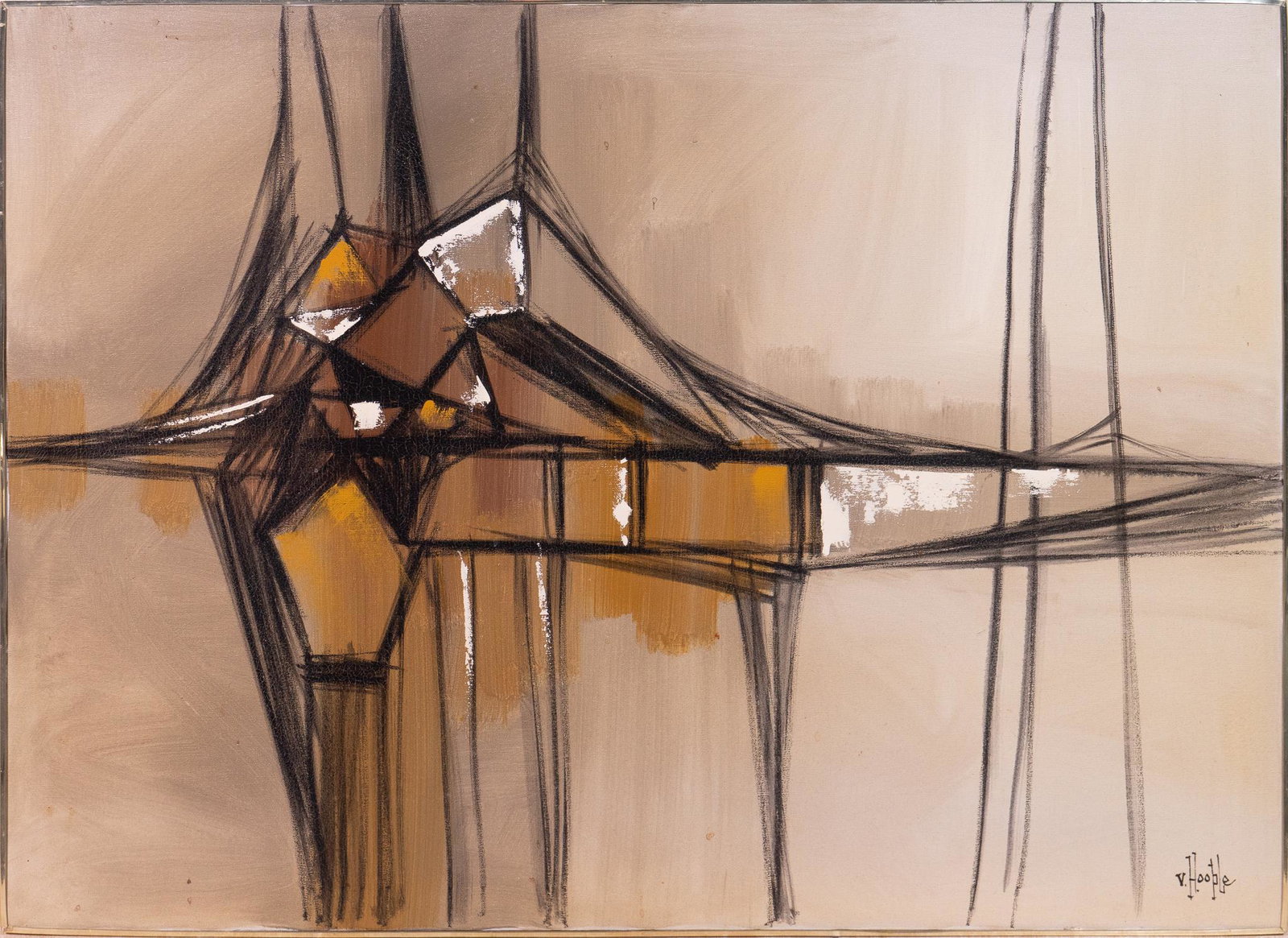 Van Hoople (American, 20th C.), Abstract Painting: Van Hoople (American, 20th C.), abstract painting, oil on canvas, sight: 32 x 43.5", frame: 33 x 44.5" Van Hoople was born in Chicago in 1934. He studied fine arts at the University of Texas. Later, h