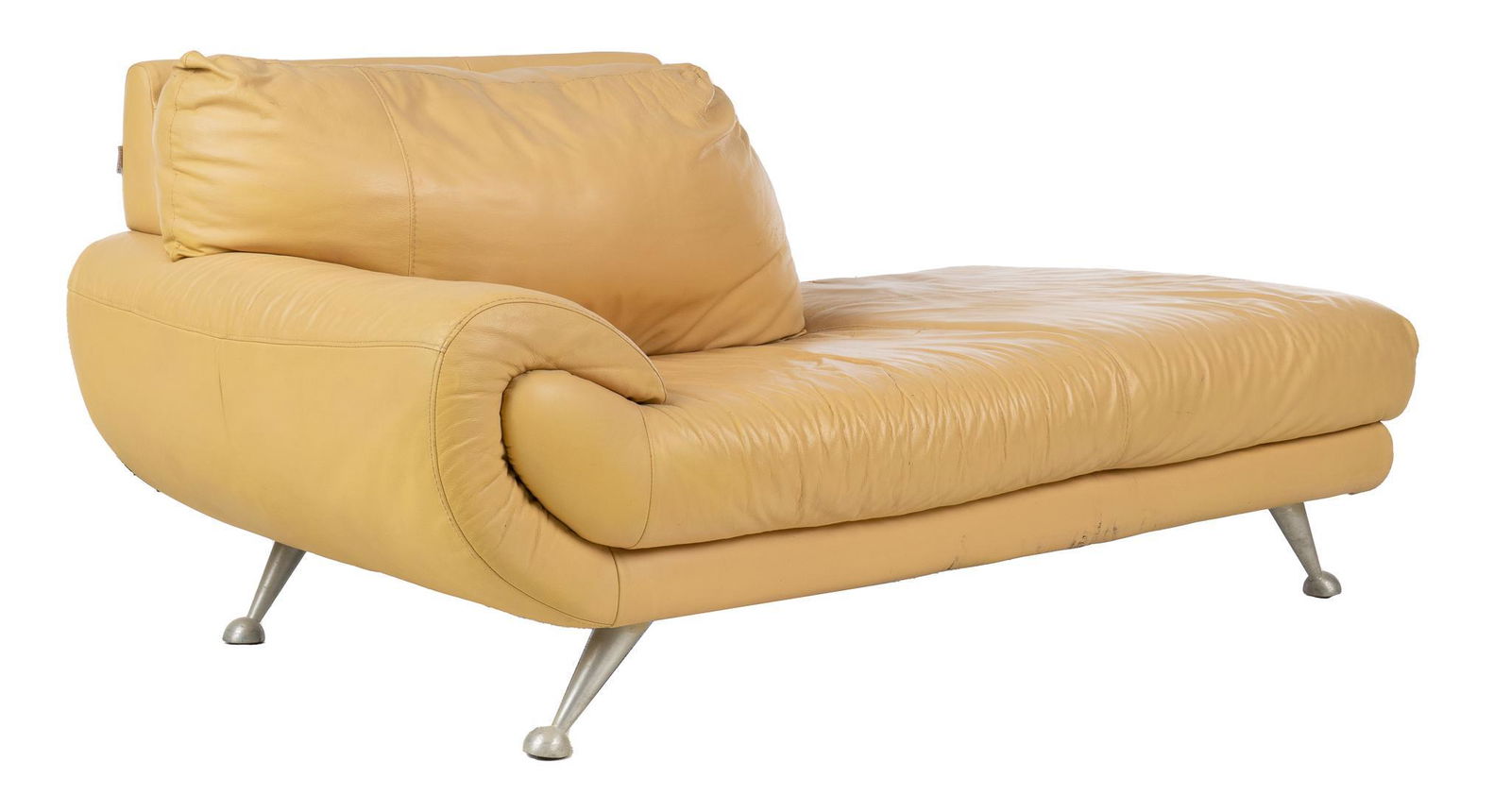 Mid-Century Nicoletti Yellow Leather Chaise Lounge (1 of 4)