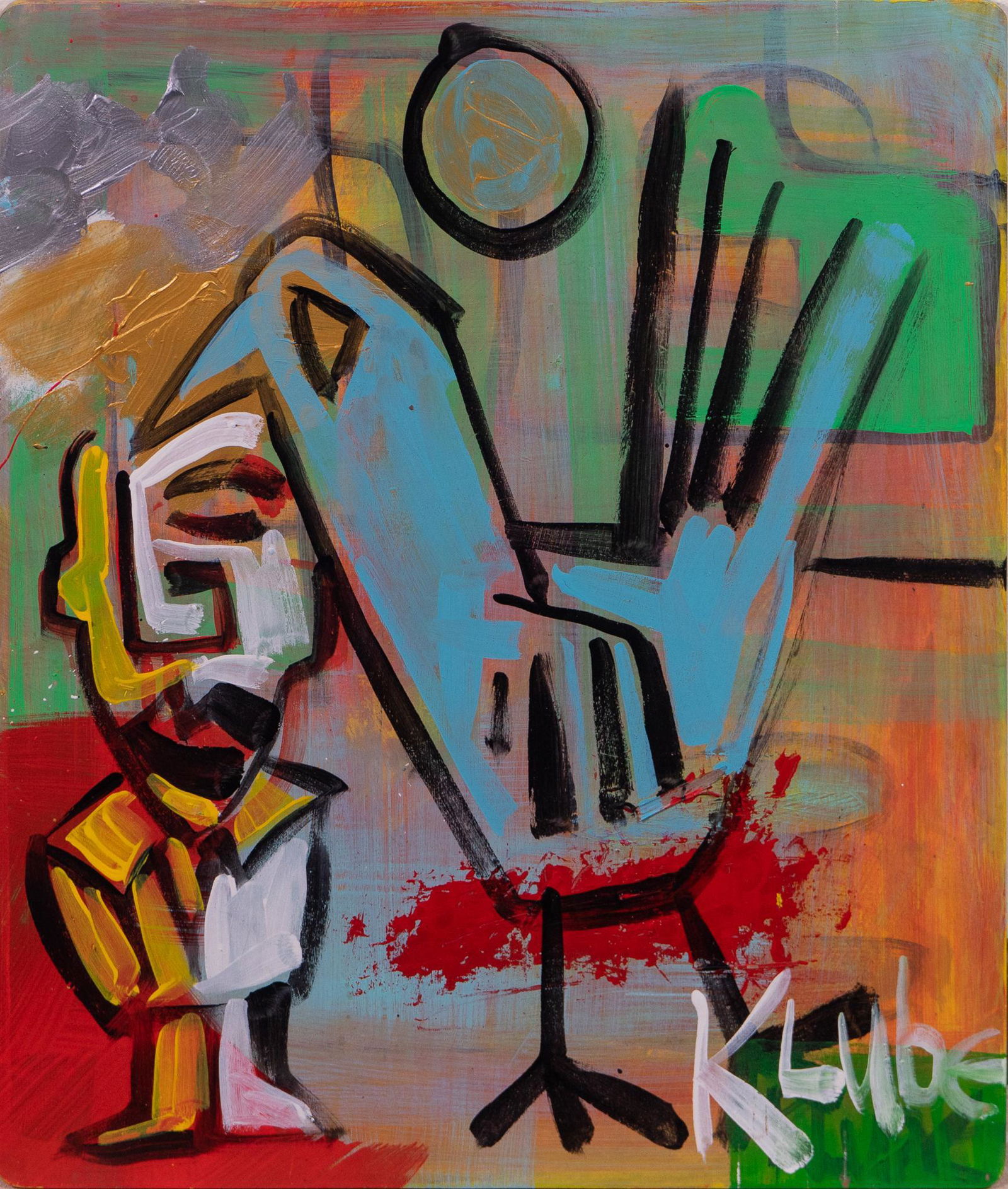 Karl James Lubbering (b. 1969, TX) Man & Chicken Painting (1 of 4)